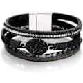 Miniatyrbild 1 av 5: Leopard Armband för Kvinnor, Boho Läder Wrap Multi-Layer Pärla Kristall Armband Smycken B21Black Stone(Short) A7Feather