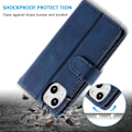 Miniatyrbillede 6 af 7: Pungetui til iPhone 15 6,1 tommer, Retro 9 kortholder slots lynlås lomme håndtaske etui PU læder magnetisk lukning kickstand med håndledsrem TP Blue iPhone 15 6.1 inch