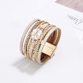Miniatyrbild 3 av 4: Leopard Armband för Kvinnor, Boho Läder Wrap Flerskikts Pärla Kristall Armband Smycken B12Round Pearl(Gold) A7Feather