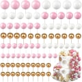 Miniatyrbillede 1 af 5: (hvid + guld + pink) kugle topper, 108 mini kage toppers, kage dekoration kugle kop kage topper, diy indsæt kage topper til dessert kage dekoration, vi