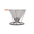 Miniatyrbilde 2 av 5: Rustfritt stål gjenbrukbar hell over kaffedrippfilter espressodripper mesh kjegle kaffedripper med stativ (1 stk, sølv)