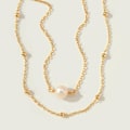 Miniatyrbilde 3 av 5: Armbånd for kvinner 14K gullbelagt kjede enkelt smykke søtt for jenter 2 Layer  1 Pearl + Bead Chain 2 Layer Satellite Chain