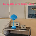 Miniatyrbillede 5 af 6: Moderne Blomsterpot Trådløs Bordlampe, Trådløs Mid Century Lampe, Sød Batteri Svampe Bordlampe, Lille Lampe til Natbord, Dæmpbar Touch Soveværelse La Blue