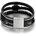 Miniatyrbild 3 av 5: Leopard Armband för Kvinnor, Boho Läder Wrap Multi-Layer Pärla Kristall Armband Smycken B21Black Stone(Short) A7Feather