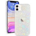 Miniatyrbilde 1 av 6: for iPhone 11 Etuier Krystallklar Søt Holografisk Hjertemønster for Kvinner Jenter Transparent Mote Glitter Silikon Bumper Støtsikker Beskyttelse