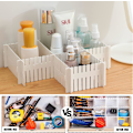 Miniatyrbild 5 av 7: 16 st justerbara lådindelare, vita, 32 x 7 cm, DIY-klipp efter behov för strumpor, underkläder, smink, kök, mm
