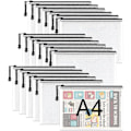 Miniatyrbillede 1 af 7: A4 Plast Zip-mapper - 18 stk. lynlås-filposer Mesh Zip Lock Dokumentpungholder Rejseopbevaringspose til kontorartikler og rejsetilbehør Black  18 PCS A4