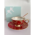 Miniatyrbillede 5 af 8: YBK Tech Euro Style Bone China Kop & Underkop Sæt, Keramisk Te- og Kaffe Kop til Hjemmet Køkken Bryllup (Retro Blomstermønster - Rød) Retro Flower Pattern Red