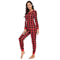Miniatyrbild 2 av 5: Damer Långärmad Rutiga Pyjamas Set Bekväma Mjuka Hemkläder Pyjamas Set (Röd,M) Red m
