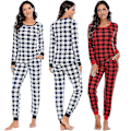 Miniatyrbild 4 av 5: Dam långärmad rutig pyjamas set bekväma mjuka hemmakläder pyjamas set (röd, XL) Red xl