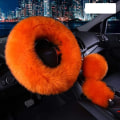 Miniatyrbild 1 av 5: 3 st fluffiga rattmuffar, universella mjuka bekväma halkfria ren ull bilrattsmuffar med handbromsskydd växelspakskydd, (orange) orange