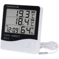 Miniatyrbild 1 av 5: Digital LCD Temperatur Luftfuktighet Hygrometer 1,5 m Sondsladd, Växthus inomhustermometer Monitor, Klocka