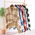 Miniatyrbild 3 av 4: Kvinnors Multiway Rutig Poncho Sjal Wrap Fleece Bärbar Filt Ultra Mjuk Sherpa Flanell Cape（Grön） green