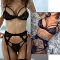 Miniatyrbild 5 av 5: Kvinnors blommiga spetsunderkläder set Teddy Babydoll nattkläder kostym（svart,S） Black s