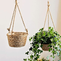 Miniatyrbild 3 av 5: Hängande blomkruka, blomkorg i jute, korg i rotting, blomkruka, kaffe coffee