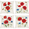 Miniatyrbild 1 av 5: 45 x 45 cm Vallmo Blomm Dekorativ Kuddfodral Polyester Linne Kuddfodral för Soffa Soffa Sovrum Inomhus Utomhus Dekor Set om 4