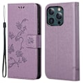 Pikkukuva 1 / 5: Perhoskuvioitu nahkakotelo iPhone 13 Pro Max - Lila