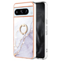 Miniatyrbillede 1 af 4: Etui med Ringholder til Google Pixel 8 Pro Hvid Marmor