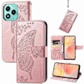Miniatyrbillede 1 af 4: Sommerfugl Kærlighed Blomst Præget Læder Telefon Cover Til Honor 400 Lite [DB] Rose Gold