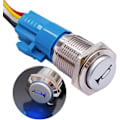 Miniatyrbillede 1 af 5: 16mm Momentary Horn Button Switch 12v Trykknapp Horn Switch Reset Switch Button Med Blå Led Lys Med Plugg For Bil Truck Lbg16-bu