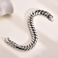 Miniatyrbild 4 av 5: 12/15MM bredd rostfritt stål kubansk kedja armband för män, silverfärg mode hip hop man pojke armband smycken DB 12MM Width 19cm