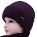 Miniatyrbild 1 av 5: Varm Vintermössa i Ull med Fleecefoder för Äldre Kvinnor - Tjock Stickad Mössa för Mormor [DB] Purple