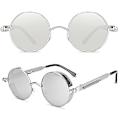 Miniatyrbillede 3 af 4: Vintage Polariserende Steampunk Runde Solbriller til Mænd Stilfulde Db Silver Frame and Lenses