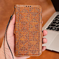 Miniatyrbillede 4 af 5: Til Asus ROG Phone 7 5G Mobiltelefon Wallet Case PU Læder Præget Trekant Stand Cover [DB] Brown
