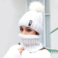 Miniatyrbillede 3 af 5: 2 stk. Damer Vinter Strikket Beanie Hat med Pom Pom og Fleeceforet Halsvarmer Sæt - Perfekt til Jul Begivenheder db Gray One Size Fits All