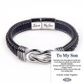Miniatyrbillede 1 af 2: Til min søn Armbånd, elsker dig for evigt flettet læderarmbånd Mænds flettet læder knude armbånd DB