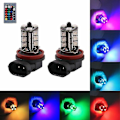 Miniatyrbilde 2 av 4: Pakke med 2 H8/h11 RGB tåkelyspærer Multifargede RGB LED tåkelyspærer Kjøringspærer Fjernkontroll H8/h11 Erstatningslampe [DB]
