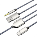 Pikkukuva 3 / 5: 1 Split 2 Type C - USB A 3,5 mm Aux-kaapeli Stereo Hifi-ääni autokaiuttimille -JA [DB] Black