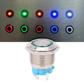 Pikkukuva 5 / 5: 2 kpl 19 mm vihreä LED-itselukkoituva metallipainonappi, 12-24VDC, 1NO, 4-napainen