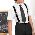 Miniatyrbild 3 av 4: Slips med andningsbart elastiskt tyg i enfärgad design för pojkar - perfekt för bröllop Black