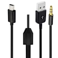 Miniatyrbillede 5 af 5: Guldbelagt USB-opladningskabel til Mini B-han og 3,5 mm stik Lydkabel 100 cm [DB] Black