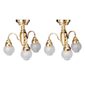 Miniatyrbillede 1 af 4: 2x 1:12 Dukkehus Messing Lysekrone 3 Arm Lampe Led Loftslampe Glasskærm [DB]