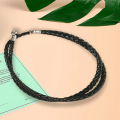 Miniatyrbild 3 av 5: Halsband för män - 3 mm sladd - Läder - Rostfritt stål - För män - Färg Svart Silver - Med