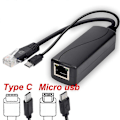 Pikkukuva 2 / 5: POE Splitter 48V - 5V MicroUSB Type C Power Over Ethernet -sovitinkaapeli db DC3.5 1.35
