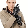 Miniatyrbillede 4 af 5: 1 Par/2 Par PU Læder Handsker, Efterår Vinter Varme Touch Screen Fuld Finger Sorte Handsker, Ideelt Valg Til Gaver db Black 2 Pairs