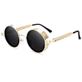 Miniatyrbillede 2 af 4: Vintage Polariserende Steampunk Runde Solbriller til Mænd Stilfulde Db Gold Frame Grey Lenses