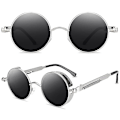 Miniatyrbillede 3 af 5: Vintage Polariserende Steampunk Runde Solbriller til Mænd Stilfulde Db Silver Frame Grey Lenses