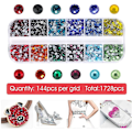 Miniatyrbilde 2 av 4: Sett med hotfix-stein og runde, flate baksider i farget glass med krystallklar og transparent AB i 6 størrelser og 12 farger - Rhinestones for håndverk DB