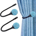 Miniatyrbillede 3 af 5: 1 par multifunktionelle rhinstenbold bling loop holder hjem gardin holdback gardin tieback Multicolor