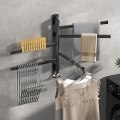 Miniatyrbilde 3 av 4: Svingbar håndkleholder 5 armer, veggmontert håndklestativ i rustfritt stål, håndkleholder 180 graders rotasjon plassbesparende håndkleholder for baderom kjøkken Db Black