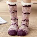 Pikkukuva 1 / 3: Naisten Sukkahousut Polveen Saakka, Ylimääräisen Paksu Fleece Vuorattu Pehmeät Mukavat Tossut Sukat db Purple Deer