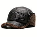 Miniatyrbillede 1 af 5: Mænds Vintervarm Fleeceforet Kasket med Vandafvisende Kunstlæder & Multifunktionel Snap Halsvarmer - Perfekt til Unge til Middelaldrende Mænd db Black (coffee Color Plush)
