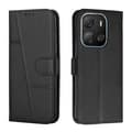 För Tecno Pop 7 Sydd Kalvtextur Spänne Läder Telefonfodral [DB] Black