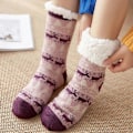 Pikkukuva 2 / 3: Naisten Sukkahousut Polveen Saakka, Ylimääräisen Paksu Fleece Vuorattu Pehmeät Mukavat Tossut Sukat db Purple Deer