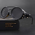 Pikkukuva 4 / 5: KEITHION Glacier Tuulenpitävät Vuorikiipeily Steampunk-tyyliset Pyöreät Vintage Aurinkolasit, Retro Silmälasit Miehille Naisille Nahkaisilla Sivusuojilla, C [db] Brown