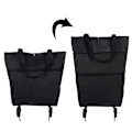 Miniatyrbillede 1 af 5: 2 i 1 Foldbar Indkøbsvogn Sammenklappelig To-trins Lynlås Foldbar Indkøbspose Med Hjul Foldbar DB Black